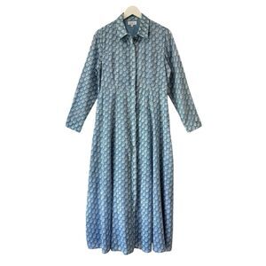 LIVRO Midi Shirt Dress Cotton Poplin Cottage Blue Marigold Floral Small NEW